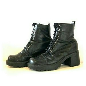 Vtg 90s Black Faux Leather Platform Ankle Boots